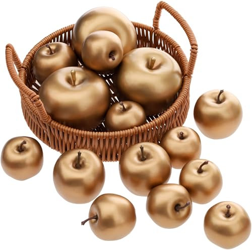 Gresorth 15 Pièces Artificiel Doré Pomme Décoration Faux Fruits Modèle Réaliste Légumes Affichage Simulation Accueil Set pour Cabinet Noël Tableau