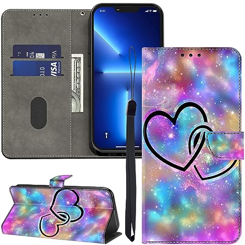 GLANDOTU Lederhülle für Samsung Galaxy S24 FE Hülle, Kartensteckplätzen Muster Flip Motive Wallet Handyhülle Tasche Case Schutzhülle Kompatibel mit Galaxy S24 FE Hülle - Liebe Pfirsich