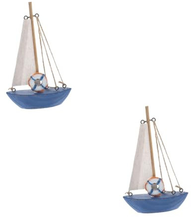 Gogogmee 2pcs Nautical Decor Wooden Sailboat Model Ornament for Home Office Beach Themed Party Decoration