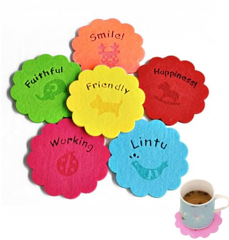 SULIUDAJI 6 Pièces Dessous de Verre en Feutre Rond, Dessous de Verre pour Boissons, Bar, Tasses, Dessous de Table pour Boissons avec Motif de Fleurs-Unique Cadeau d'anniversaire Xmas