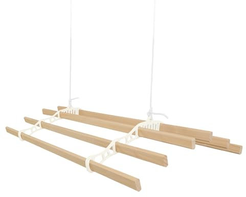 Clothes Airer Ceiling Pulley 6 Lath 1.8m Ivory Maid Traditional Mounted Clothing Dryer Victorian Clothes Horse Laundry Drying Rack Extendable Cast Iron Varnished Pine Kitchen Utility FREE Fixing Kit