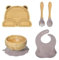 Juego de cubiertos de destete de bambú para bebés con plato, cuencos, cucharas y baberos para alimentación LED | Libre de BPA (gris)