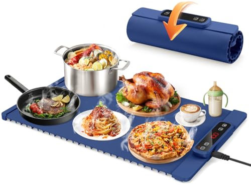 Electric Food Warmer Buffet Server, Blue Food Warming Mat with 4 Timers 5 Temperature Settings, Waterproof Hot Plates for Keeping Food Warm, Warming Plates for Food