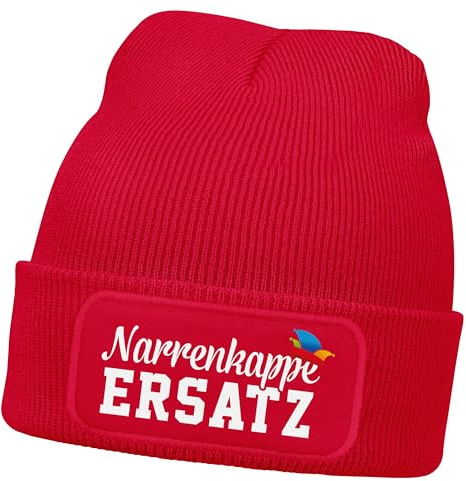 MoonWorks® Herren Beanie Patch Strickmütze mit Spruch Aufdruck Fasching Karneval Lustig Mütze Männer