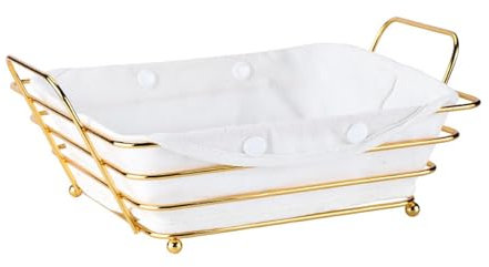 MagiDeal Wire Bread Basket Storage Container Iron with Removable Liner Pastries Basket Fruit Bowl for Kitchen Household Living Room, gold