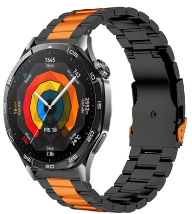 SAAWEE Para Huawei Watch GT5 46mm correa de Metal pulsera de negocios 22mm para Huawei Watch GT 46mm/GT2e/GT3 46mm correas de reloj de acero inoxidable(Black Orange)