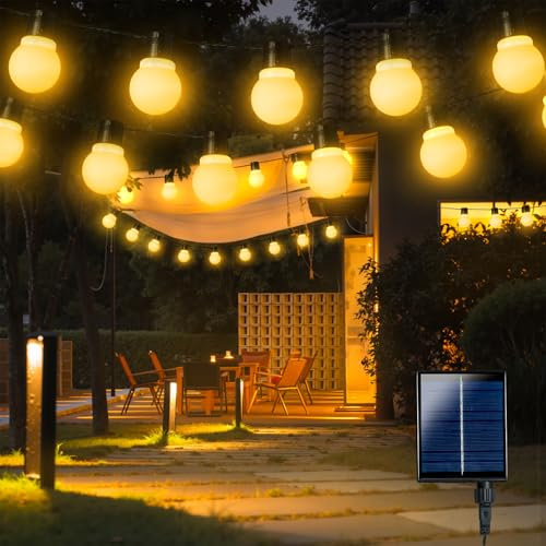 Traumheim Solar Lichterkette Aussen, 10M 20 LED Glühbirnen Solarlichterkette Außen Wetterfest, 8 Modi Solar Lichterkette Outdoor für Balkon, Garten, Terrasse, Partys