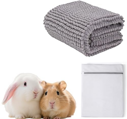 Meerschweinchen Unterlage 60x40cm mit Waschbeutel, Käfigmatte Hellgrau | Chenille, weich, saugfähig, waschbar, mit Waschbeutel, rutschfest, Pipi Pads Ersatz, für Kaninchen, Nager & Gehege