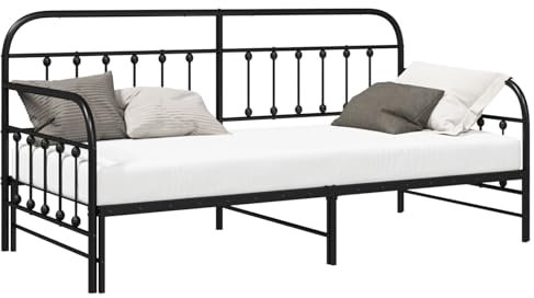 vidaXL Vintage Schwarzes Metallbettgestell Mit Trundle Ideal Zum Schlafen 90 X 200 cm Stabiles Design Platzsparende Lösung Für Erwachsene Schlafzimmermöbel Umwandelbar Einzelbett