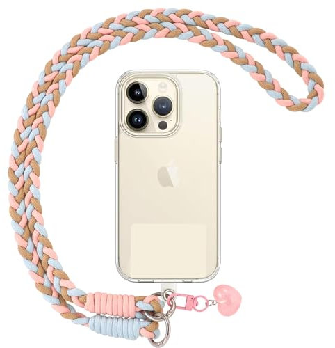 Votvloay Handyband Universal zum Umhängen Handyband Kordel Kette für aus Nylon, Kompatibel mit jedem Handy und Smartphone,Phone Lanyard + 1 Stück Pad (ohne Hülle)-Rosa,Blau,Khaki