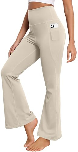 GRECERELLE Damen Yogahose Schlaghose Weite Stretch Sporthose Wide Leg Flared Elegant Leggings Jogginghose Freizeithose Bauchkontrolle Trainings Fitness Arbeit lässige Hose mit Taschen