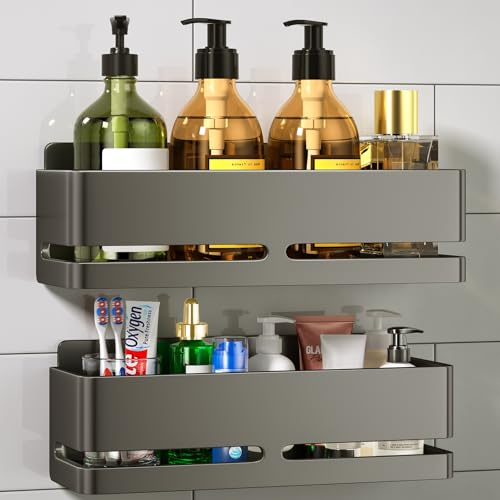 YESENT Duschregal 2er Set, Aluminium duschablage ohne Bohren，Grauer | Geräumiges Badezimmerregal; wasserfest und rostfrei; für den Einsatz in Badezimmern und Küchen geeignet.