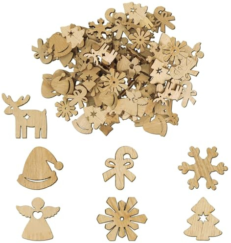 WeddHuis 50-teilig Streu-Deko aus Holz Schneeflocken, Eiskristalle, Holz-Motive Weihnachten, Winter-Deko, Tisch-Deko (9 versch. Designs)