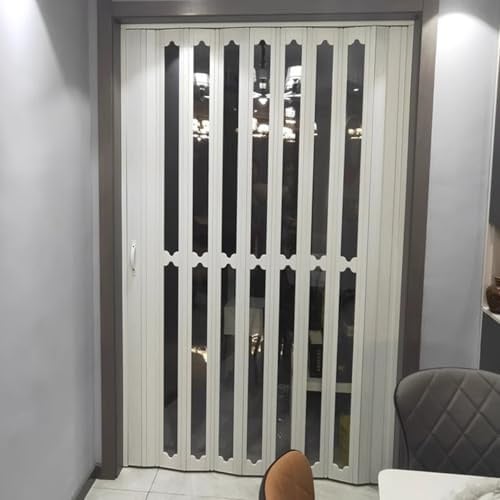 Porte a libro Porta pieghevole in PVC personalizzabile, porta a scomparsa con telaio, maniglie e vetro acrilico, divisorio per cucina/lavanderia/ripostiglio(37x90in(94x229cm))