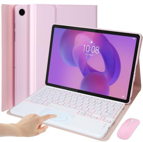EHLCYS Funda con Teclado para Lenovo Idea Tab 11 Pulgadas 2025 (TB-336ZU/TB-336FU), Retroiluminación 7 Colores Panel Táctil Desmontable, Español Ñ Teclado, Funda Ultrafina con Ratón,Rosado
