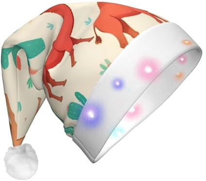DDSFvbv Chapeau de Noël LED cactus rouge camel pour adultes, chapeau de Noël lumineux unisexe, couvre-chef de vacances, casquette de fête