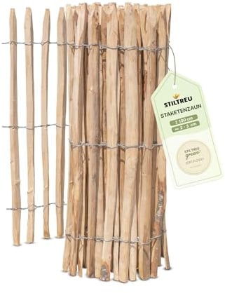 STILTREU Französischer Premium Staketenzaun Kastanie - Länge 5 Meter, Höhe 100 cm, Lattenabstand 2-3 cm