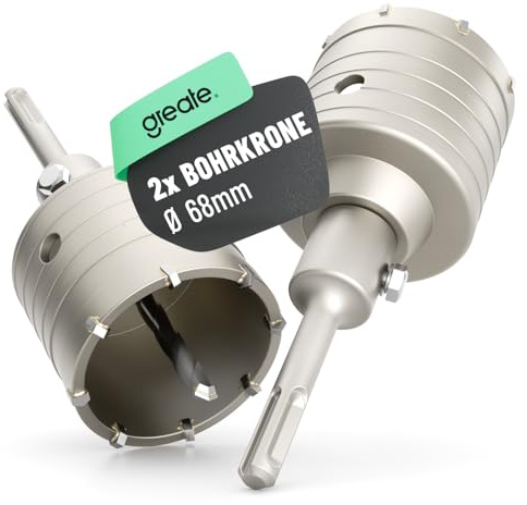 greate 2er Pack Bohrkrone 68mm SDS Plus mit Zentrierbohrer - Dosenbohrer | SDS Plus Bohrkrone Steckdose für Mauerwerk, Beton, Ziegel & Stein - Steckdosenbohrer, Dosensenker, Hohlbohrkrone Trockenbau