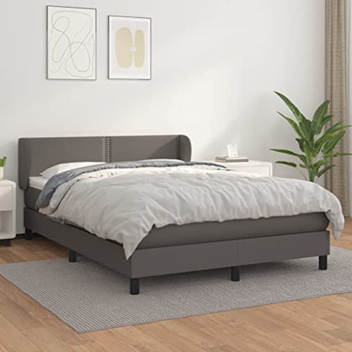 Ordellia Boxspringbett Grau 140x190 cm, Kunstleder, mit Taschenfederkernmatratze, höhenverstellbares Kopfteil, mittelfeste Unterstützung, für erholsamen Schlaf