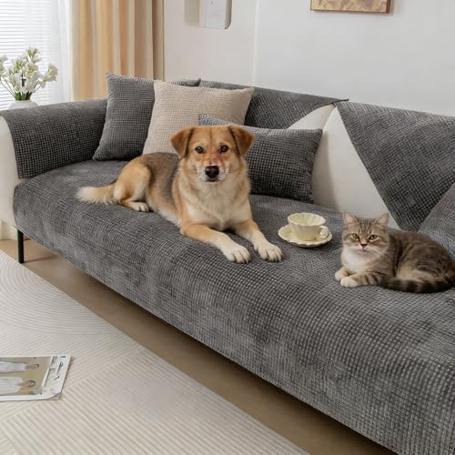 Generisch Weiche Chenille Sofa Überzug Sofabezug: Plüsch rutschfest Sofaschoner Sofa Cover 1/2/3/4 Sitzer Couch Überzug Sofaüberwürfe für U Form L Form Sektionssofa (Dunkelgrau, 70x120cm)