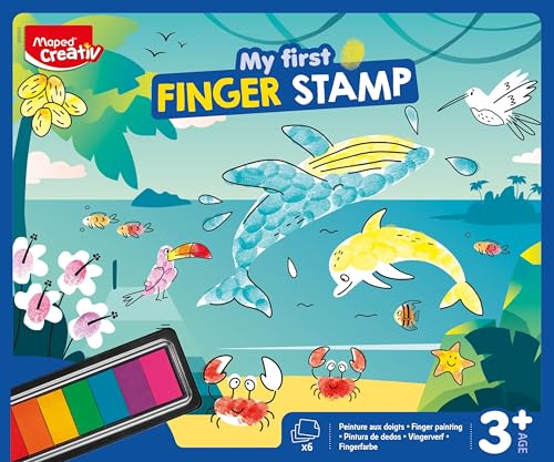 Maped CREATIV MY FIRST Fingerabdruck Stempelset für Kinder ab 3 Jahren – Fingerstempel Set mit 7 Farben, kreatives Malen ohne Pinsel & Stifte, inkl. Karten & Reinigungstuch