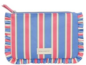 Estella Bartlett Make-up-Tasche aus Segeltuch mit Rüschenbesatz, Blau und Rosa gestreift, Kulturbeutel und Kosmetiktasche für Reisen