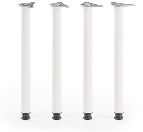 ATM Lot de 4 Pieds de Table 82cm Pieds de Cuisine Réglables en Hauteur Métal Pieds de Meubles Ø 60mm pour Plan de Travail Îlot Central Support Rond Robuste - Blanc