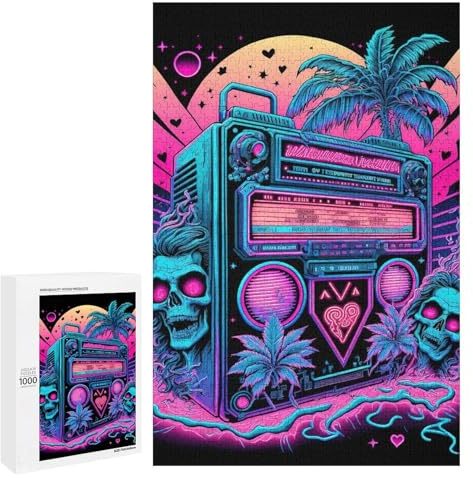 Teenagers 1000 PCS Puzzle Neon Skull Boombox Paradise Puzzle Für Erwachsene Lustige Spiele Perfekte Dekorationsgeschenke Für Freunde Und Familie 1000 PCS