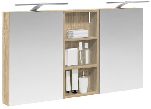 vidaXL Badezimmerschrank-Set 3 pcs 110 x 10,5 x 60,5 cm Holzwerkstoff, Badezimmer-Schrank, rechteckiger LED-Spiegel, moderner Wand-Organizer, praktischer Platzsparer