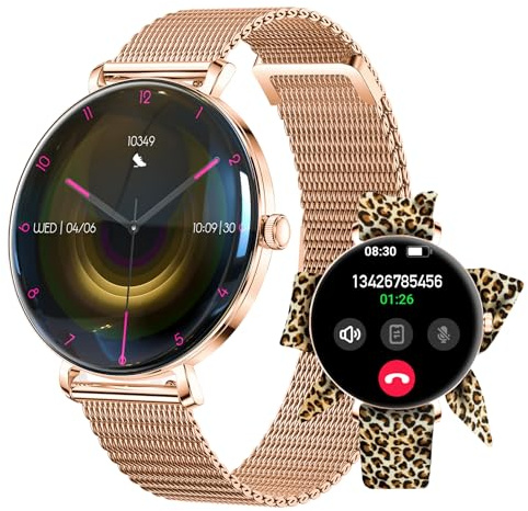 FOREVER Smartwatch Lucca für Damen – Elegante Uhr in Roségold, Wasserdicht nach IP68, AMOLED 1,43, Bluetooth-Anrufe, Gesundheitsmonitor, über 100 Sportmodi, Zwei Armbänder, iOS/Android, Modisch