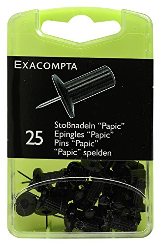 Exacompta 14901E 25er Pack Pinwandnadel mit rundem geripptem Kopf Stoßnadeln in Kunststoffbox für Pinnwände Fotowände Korktafeln schwarz