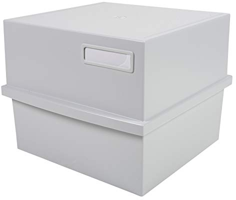 Exacompta 56340D Karteikassette Karteitrog DIN A5 quer. Aus Recycling-Kunststoff mit Deckel und 1 Trennplatte für bis zu 600 Karteikarten lichtgrau Blauer Engel Karteikasten