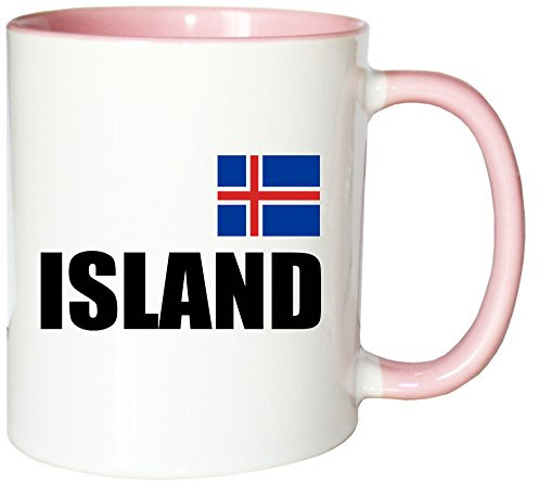 Mister Merchandise Kaffeetasse Island Fahne Flag Teetasse Becher, Farbe: Weiß-Rosa