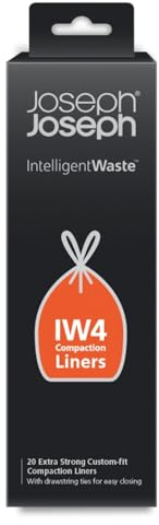 Joseph Joseph IW4 Compaction Heavy Duty General Waste Bags with Tie Tape Drawstring Handles - Pack of 20, Black, 50 Litres