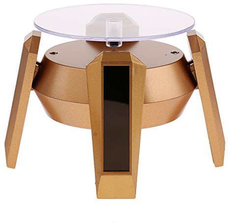 Sharplace Elektrischer Drehteller Präsentierteller Schmuck Wanduhr LED Beleuchtung, Golden Base + Blau Licht