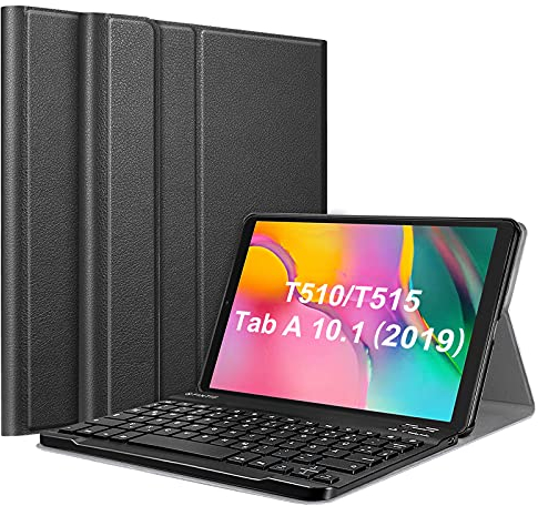 FINTIE Tastatur Hülle für Samsung Galaxy Tab A 10.1 Zoll 2019 SM-T510/T515 Tablet-PC - Ultradünn leicht Schutzhülle mit magnetisch Abnehmbarer drahtloser Deutscher Bluetooth Tastatur, Schwarz