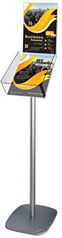 DISPLAY SALES Boden-Prospektständer Plus DIN A4 Hochformat inklusive Halterung für Topschild | Dekorativer Prospekthalter mit Prospektablage aus glasklarem Acryl