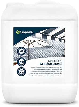 simprax® Markisen Imprägnierung - Langzeit-Imprägniermittel für Markisen, Sonnenschirme und Sonnensegel - UV-stabil - 5,0L Kanister