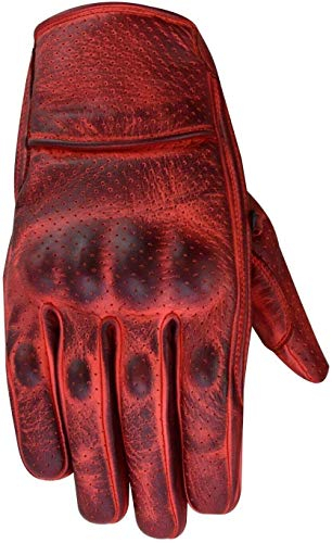 BOSmoto Sportlich Motorrad Lederhandschuhen, Chopper Leder Handschuhe - ROT (L)
