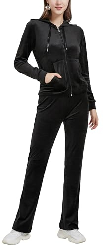 Woolicity Damen Hausanzug Velours Nicki Freizeitanzug Trainingsanzug Set Sportanzug Jogginganzug Schlafanzug mit Reißverschluss Oberteil und Hose Set