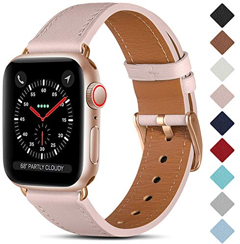 CeMiKa Compatibile con Apple Watch Cinturino 38mm 40mm 41mm 42mm 44mm 45mm 49mm, Cinturini di Ricambio in Vera Pelle per iWatch Series 9 8 7 6 5 4 3 2 1 SE, 38mm/40mm/41mm, Rosa/Oro Rosa