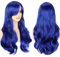 YEESHEDO Blau Cosplay Perücke für Frauen Langes Gewelltes Haar Synthetische Perücken mit Pony für Halloween Party Kostüm Anime 28 Zoll 70 cm