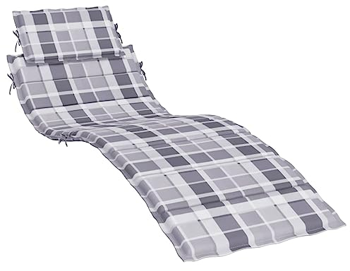 vidaXL Sonnenliege Auflage, Liegenauflage Outdoor, Polster Auflage für Gartenliege Liegestuhl, Polsterauflage, Grau Karomuster 186x58x4cm Oxford-Gewebe