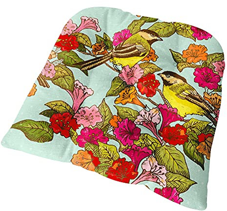 FANSU Stuhlkissen mit Bändern, Vogel & Blumen Drucken Sitzkissen Leinen Weiches Stuhl Auflage Tatami Komfortable Sitzpolster für Indoor Zuhause Stuhl Balkon Garten (40x40x6cm,Morgenruhm)
