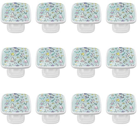 WARMFM Sirenas Juego de 12 tiradores de cristal para cajón, tiradores para decoración del hogar