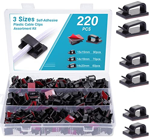 Kinsinder 220 abrazaderas autoadhesivas para cables eléctricas, con cinta adhesiva