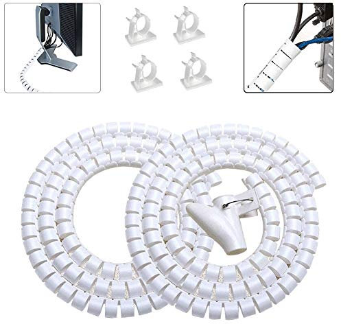 Fanoshon White Cable Managment Tubes 2 PCS Cord Protectors for USB Cable Power Audio Video Wire Cables - Protect Cats Dogs Pets from Chewing Cords