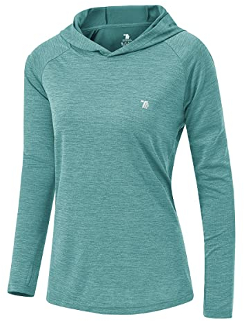 donhobo Damen Sport Langarm T-Shirts Training Fitness Kleidung Pullover Sweatshirts Longsleeves Laufshirt mit Daumenloch (Hellblau, M)
