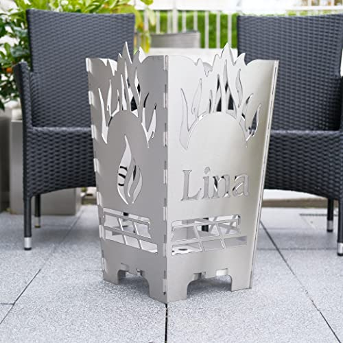 Stahlkunst Edelstahl Feuerkorb Königsfeuer mit Wunschname personalisierbar
