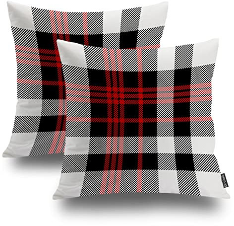 Shrahala Black White Plaid Decorative Throw Pillow Cover, Tartan Checkered Plaid Pattern Modern Abstract British Check Cushion Case for Sofa Bedroom Throw Pillow Case, 16 X 16 Inches